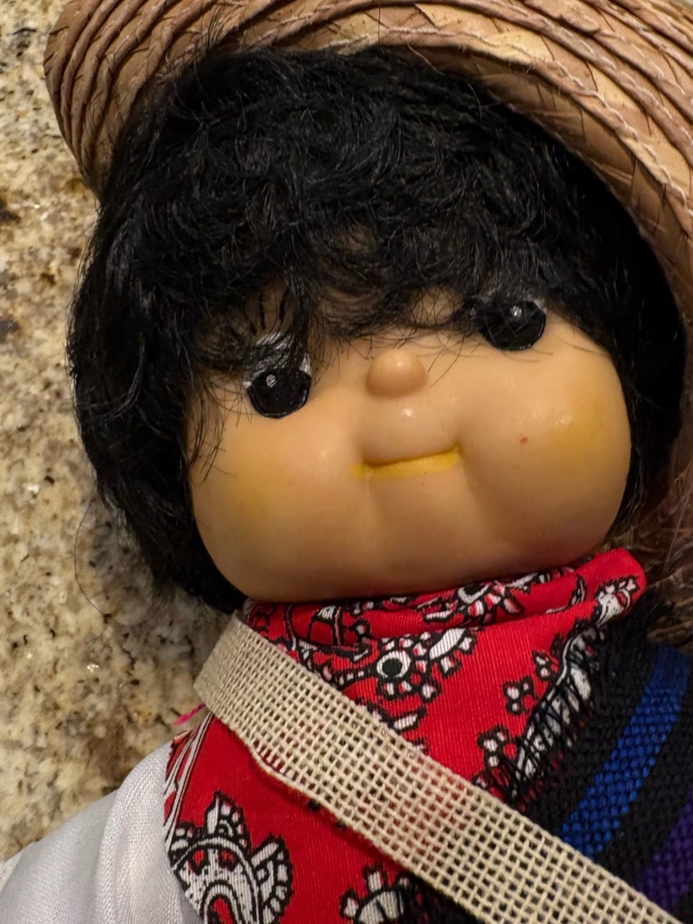 Source Unknown Black-Haired Plush Doll with Red Bandana